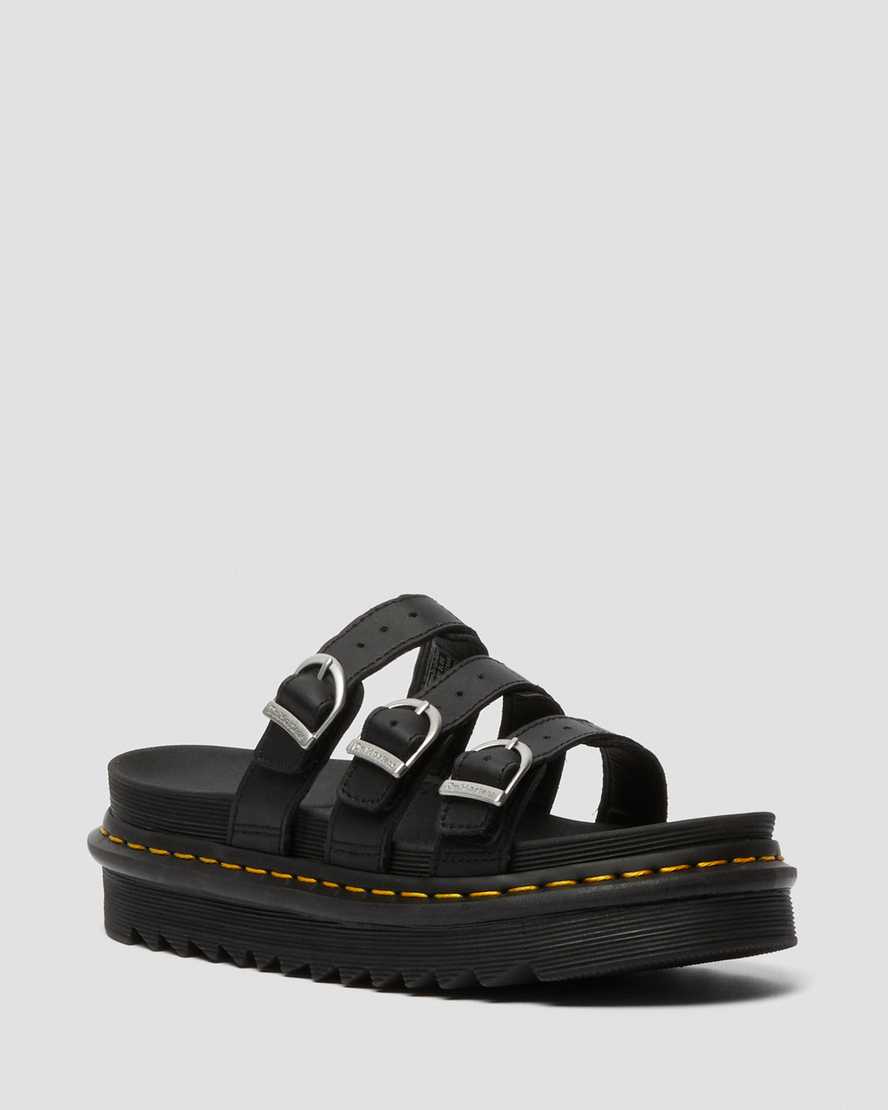 Dr. Martens Blaire Lær Slide Platform Sandaler Dame Svart [4097WXMIV]